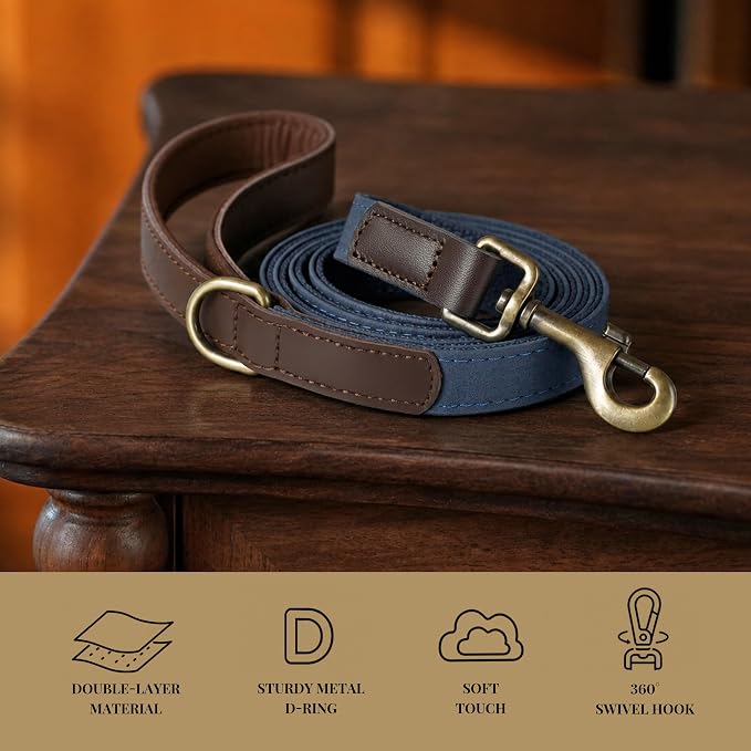 PU Leather Dog Leash for Medium Dogs, 5ft Soft Padded Handle, Blue | Comfortable Grip for Daily Walking Training, Full Control, Metal D-ring, Tangle-Free 360° Swivel Clasp, Easy to Clean, 3/4in - Image 4