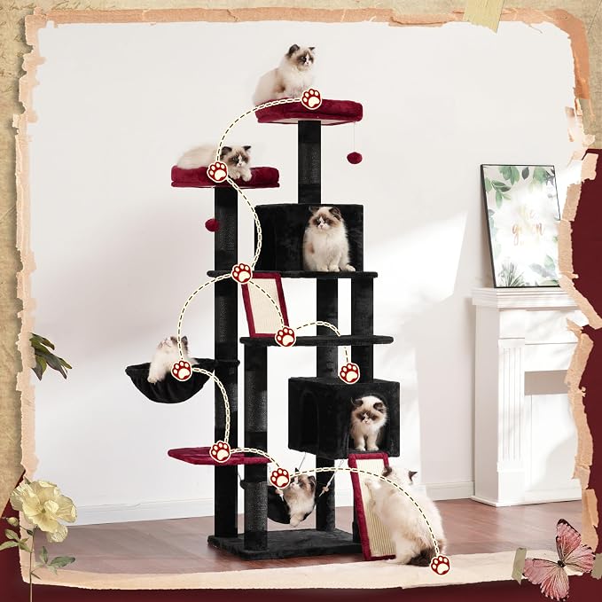 Cat Tree, 71'' Tower for Large Cat with Scratching Post, GCT032BR - Image 6