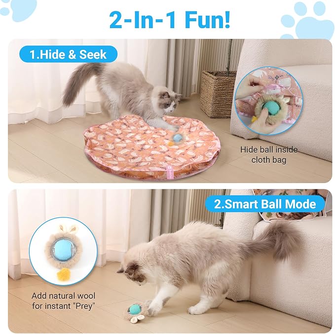 Cat Toys for Indoor Cats, Interactive Cat Toy for Adult Cats | Hide and Seek Play Mat for Bored Kittens, Automatic Rolling Ball with Real Bird Chirping, Motion Activated Rechargeable - Image 2