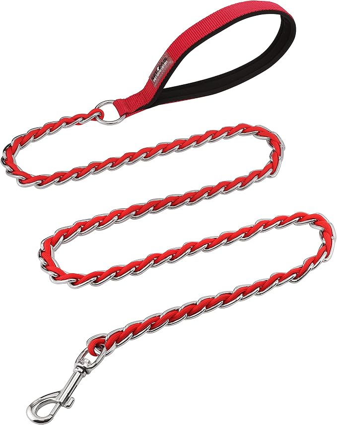 S-ETOVUS-Chain Dog Leash, Bite-Proof Metal Leash, with Padded Handle | Three Sizes 7.25FT/5.2FT/4FT, Woven From Nylon Rope And Chain, Durable And Bite-Resistant, Comfortable With Padded Handles by S-ETOVUS