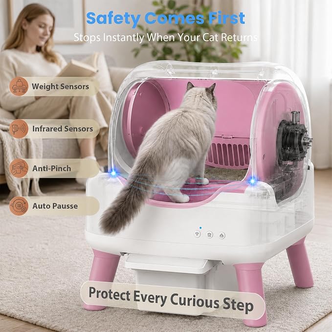 RPZ Automatic Cat Litter Box with APP Control, Open-top Design, 360° Safety Sensors, Self Cleaning Cat Litter Box for Multiple Cats, Litter Mat & 2 Rolls Refill Bags Included - Image 2