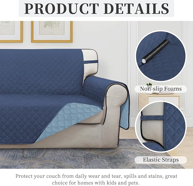 ISSUNTEX Double Protection 100% Waterproof Sofa Covers for Living Room, Reversible Couch Covers for 3 Cushion Couch Sofa, Furniture Protector Sofa Cover for Pets (X Large, Dark Blue/Light Blue) - Image 5
