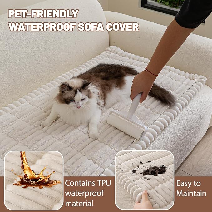 Couch Cover for Dogs Washable, Non Slip Soft Cozy Waterproof White | Pet Friendly, Fuzzy Durable Plush Thick Slipcovers for 3 Cushion Sofa Cover Protector Mat Bed Furniture Couches 27.6"x70.9" - Image 3