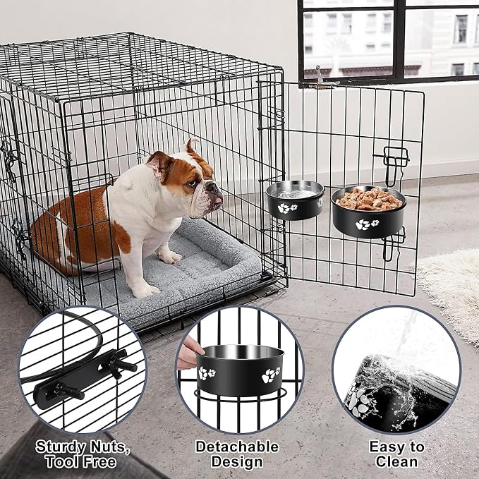 Kennel Water Bowl Hanging, Food and Water Bowl for Dog Cage, Crate, 2 Pack | 34oz &25oz Stainless Steel Kennel Bowls Mountable for Medium and Small Dogs, Cats, Pets (6.2x2.6” & 5.5x2.4”) - Image 6