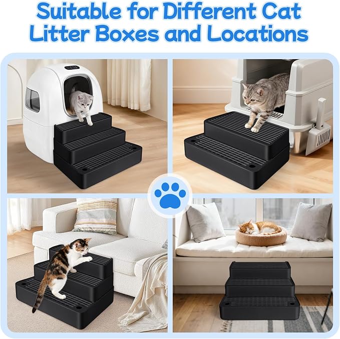 Extra Large 3 Steps Litter Box Ramp, Adjustable Cat Litter Box Step with Filter Function, Easy to Clean Cat Litter Stair Catcher for Elderly Cats and Kitten (Black) - Image 6