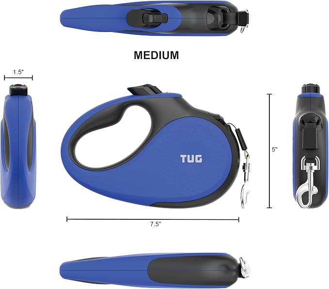 TUG Original Retractable Dog Leash, 16 ft (Medium, Blue) | 360° Tangle-Free Retraction, 16 ft Tape, Quick Thumb Lock, Anti-Slip Handle, For Dogs Under 55 lbs - Image 2