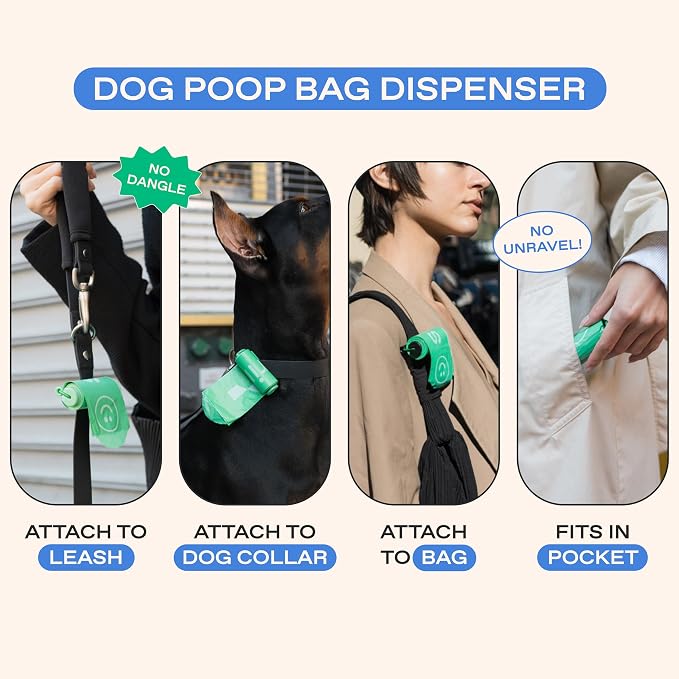 Springland Recycled Plastic Poop Bags for Dogs, 15 of Bags + 1 Dispenser | Premium thick & durable bags, leak proof, easy-open tab, unscented, no dangle bag holder for leash included - Image 3