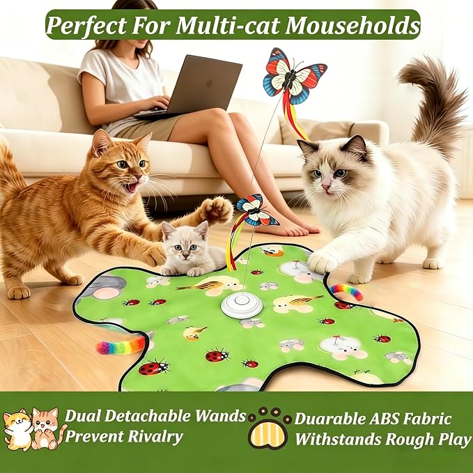 Interactive Cat Toys for Kitten & Adult Cats 3-in-1 Touch Activated | Rechargeable Motorized Cat Toy, Electronic & Automatic, Fluttering Butterfly, Moving Concealed Feathers, 3 Prey Sounds - Image 6