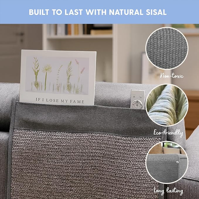 The Cat Ladies Cat Scratch Furniture Protector Mat - Couch Protector from Claws - Anti Scratch Furniture Protectors from Cats Scratching - Sisal Scratcher Pad with Pocket - Grey - Image 5