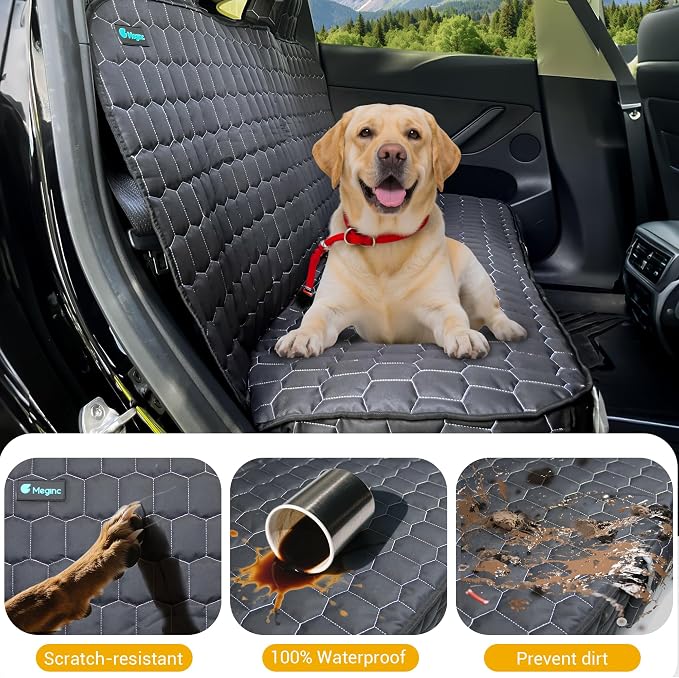 Meginc Dog Car Seat Covers for Model 3, Rear Seat Protector for Dogs &Kid | Waterproof Backseat Cover for Tesla With Armrest Compatible Nonslip Bench,Headrest Protection,Easy Clean,Machine Washable - Image 3