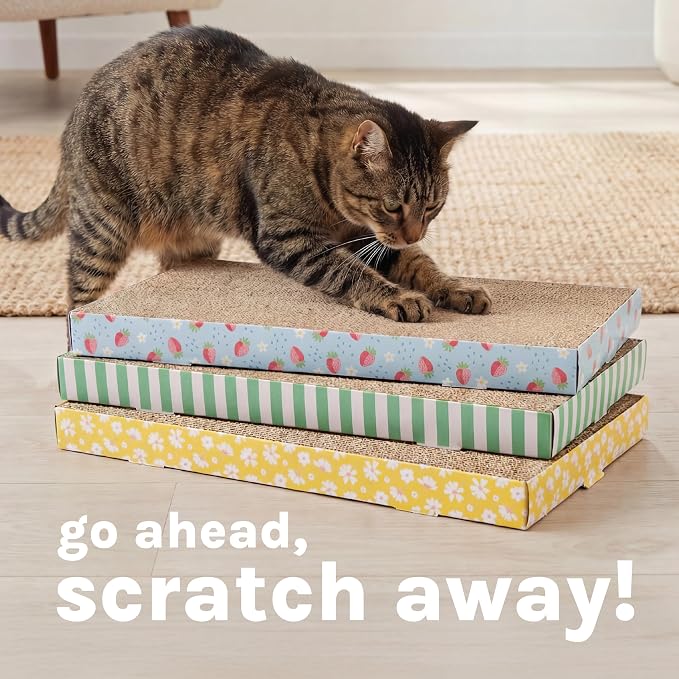 Kitty City 3-Pack XL Double Sided Corrugate Cat Scratcher Pads with Catnip - X-Large Horizontal Cat Scratcher Mats, Reversible Corrugate Nail File Scratchers - Spring Design, 18” x 10” Each - Image 8