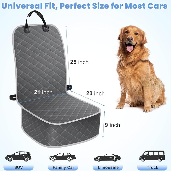 ELONGRIVER Dog Car Seat Covers, Waterproof Front Seat Cover | Scratch-Proof, Nonslip Pet Passenger Seat Cover Protector, Universal Fit for Cars Trucks SUVs, Large Size 1 Pack, Grey - Image 7