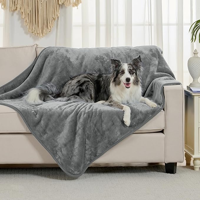 Soft Waterproof Blanket for Bed Couch Sofa, Grey, 50x60 inches | Liquid Pee Proof Pet Blanket for Dog Puppy Cat, Reversible Sherpa Fleece Blanket for Couch Cover, Furniture Protector - Image 2