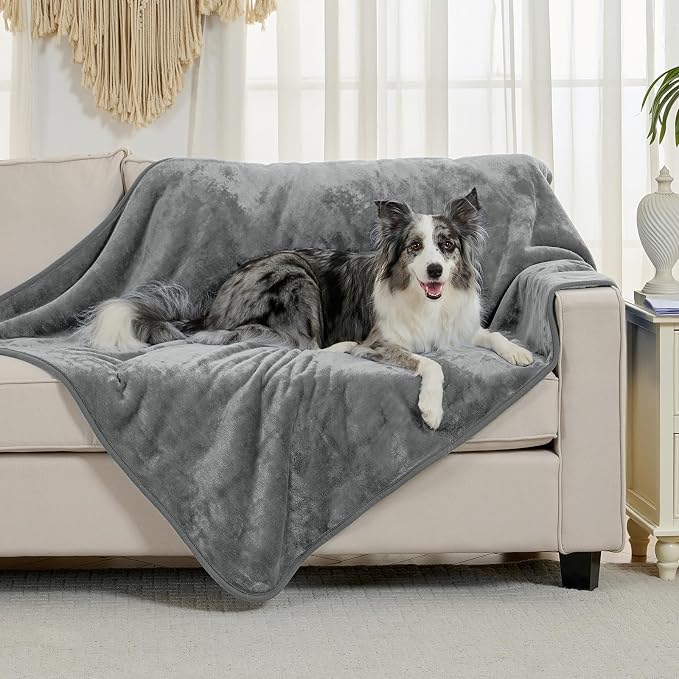 Soft Waterproof Blanket for Bed Couch Sofa, Grey, 60x80 inches | Liquid Pee Proof Pet Blanket for Dog Puppy Cat, Reversible Sherpa Fleece Blanket for Couch Cover, Furniture Protector - Image 2