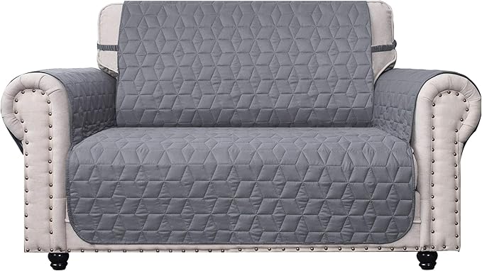 Ameritex Loveseat Cover Water-Resistant Quilted Furniture Protector with Back Nonslip Paws Slipcover for Dogs, Kids, Pets Loveseat Slipcover Stay in Place for Leather (Light Grey, 54'') by Ameritex