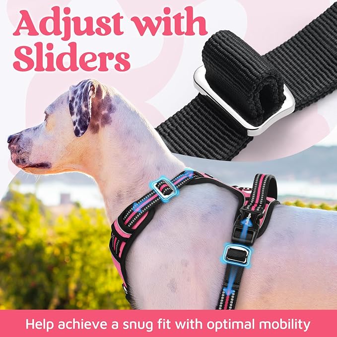 rabbitgoo Dog Harness Medium Sized, No Pull 3 Buckles Easy On & Off | Soft Padded, Walking with Control Handle, Adjustable and Reflective, Pink, Medium - Image 5