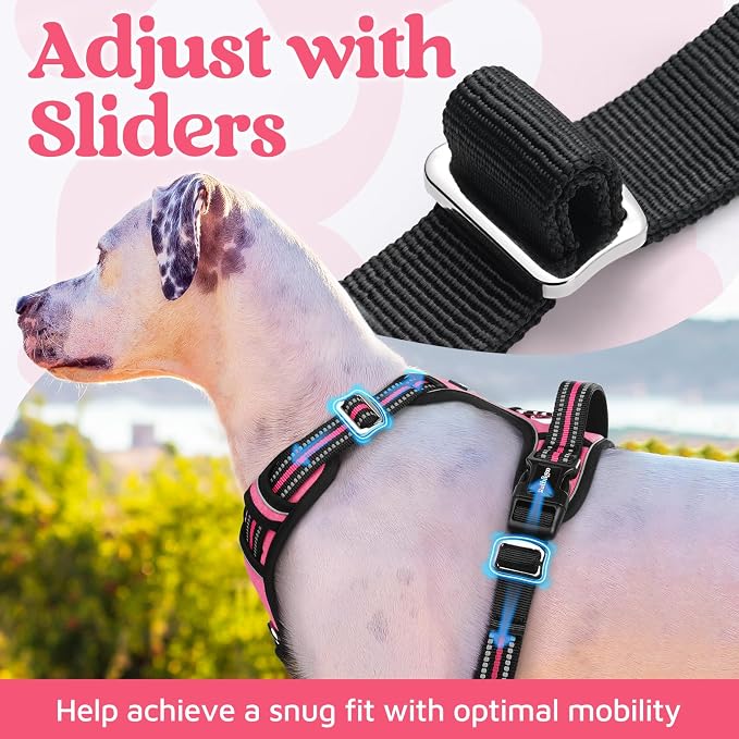 rabbitgoo Dog Harness Small Sized, No Pull 3 Buckles Easy On & Off | Soft Padded, Walking with Control Handle, Adjustable and Reflective, Pink, Small - Image 5