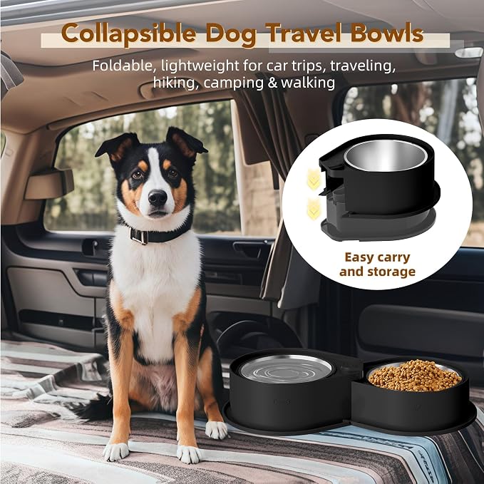 Newget 304 Stainless Steel Dog Bowl Set, 24oz Foldable Pet Dishes, Black | Dual Food & Water Pet Bowl, Anti-Skid, Keeps Food Fresh, Easy to Install, for Small - Large Dogs/Cats - Indoor & Outdoor Use - Image 6