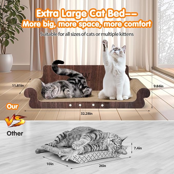 Extra Large Cat Scratcher Bed, 32 Inch Cat Scratching Board Cat Couch, Durable Cardboard Cat Scratcher Lounger, Modern Stylish Cats Bed for Indoor Cats, Furniture Protector - Image 4