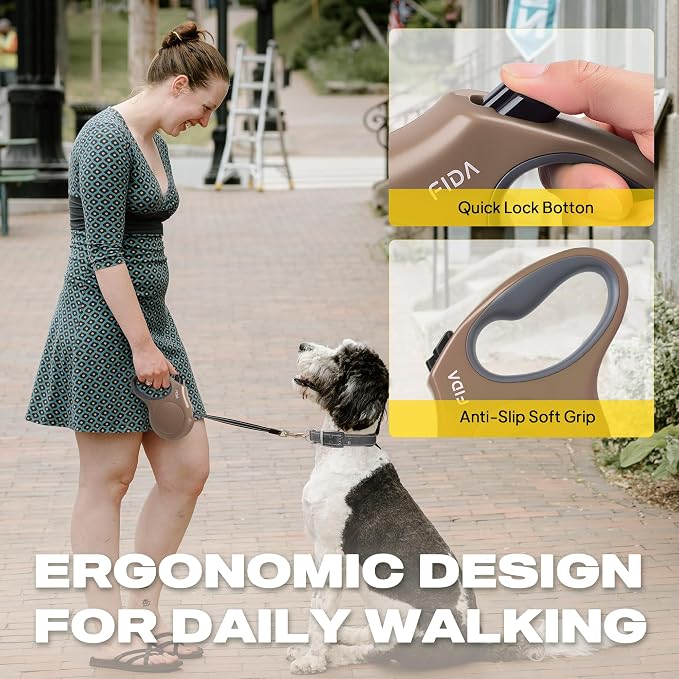 Fida Retractable Dog Leash X-Small Breed, 10 ft Durable Pet Walking Leash for Extra Small Dogs/Cats/Small Animals up to 18lbs, 360° Tangle Free, Coffee/Brown - Image 5
