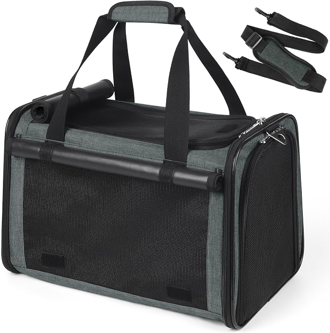 YUDODO 25lbs Cat Carrier Lightproof Soft Sided Pet Carrier for Large Cat | Airline Approved, Lightproof Breathable Design, Side Pockets, Durable Mesh, Foldable and Portable, Grey green by YUDODO