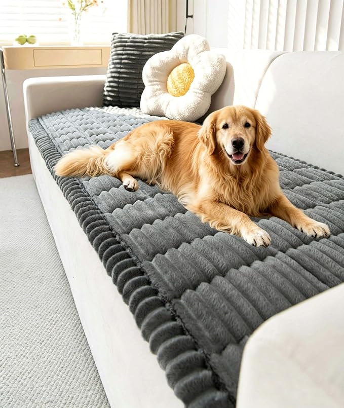 OTOB Dog Couch Cover Protector Washable, Anti Slip Pet-Friendly Sofa Covers | Dark Gray, 31.5" x 70.9'', All Seasons, Soft Fuzzy Plush, Couch Covers for Dogs, Breathable, Thick Wear-Resistant by OTOB
