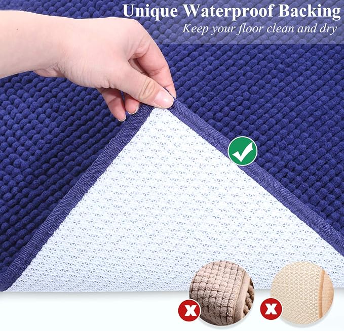 VIVAGLORY Cat Litter Mat Softgrip Litter Trapping Mat, 31"× 20", Navy Blue | Litterbox Rug Box Catcher for Indoor & Floor, Easy Clean Washable Less-Mess Waterproof for Cat - Image 4