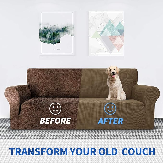 MAXIJIN Stretch Loveseat Sofa Slipcovers 1 piece Love Seat Couch Covers for 2 Cushion Couch Non Slip Sofa Cover Washable Dog Cat Proof Furniture Protector Pet Friendly (Loveseat, Brown) - Image 4