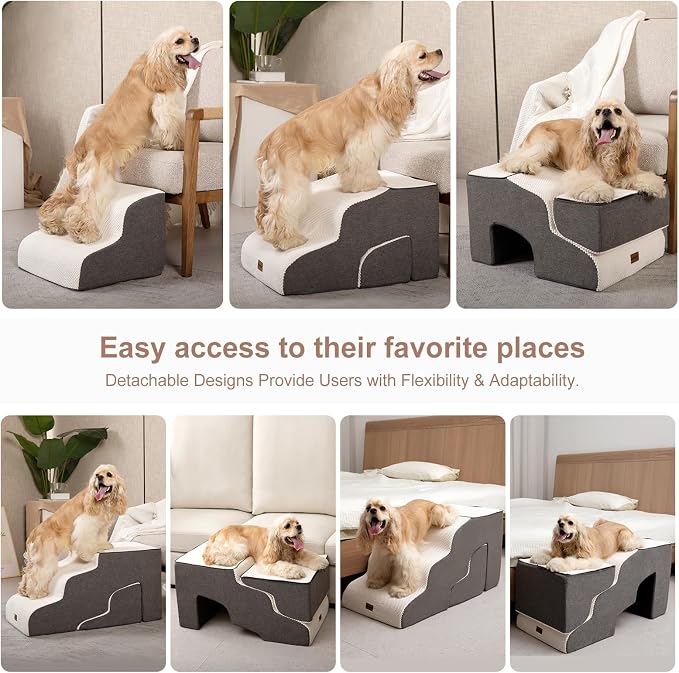 Garnpet Dog Stairs for High Beds with Tunnel, 4-Step Dog Steps for Small Dogs and Cats, Foldable Pet Stairs for High Bed Climbing, Non-Slip Balanced Pet Step Indoor, Beige - Image 3