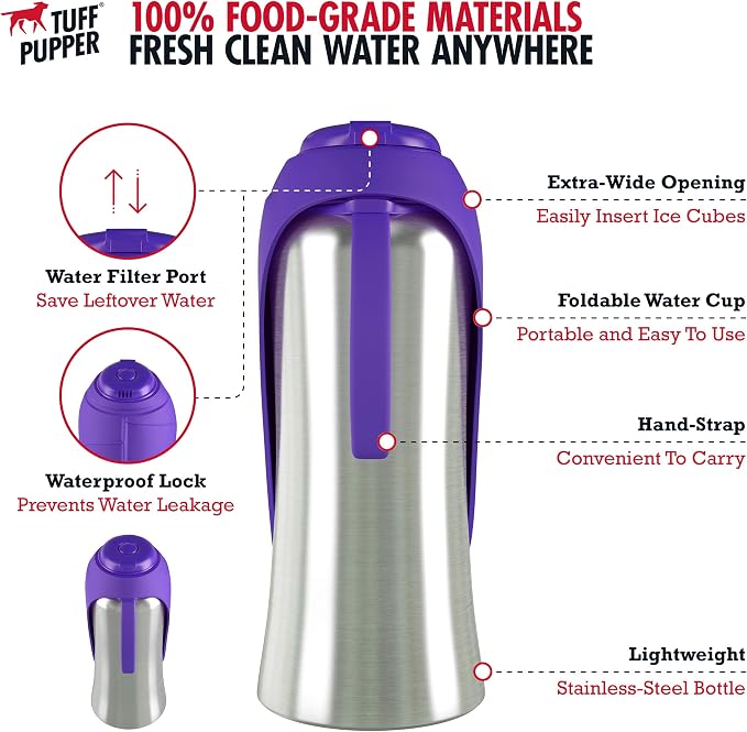 PupFlask Large Dog Water Bottle, Portable Stainless Steel Travel Bowl | 27 or 40 oz Leak-Proof Drink Dispenser with Built-In Cup and Carry Strap for Walking, Hiking and Travel; For All Dog Breeds - Image 5