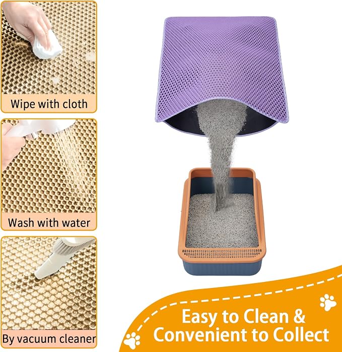 Cat Litter Mat Litter Trapping Mat,Cat Litter Box Mat 32"x22", 2 Layer Llitterbox Mat,Waterproof Urine Proof,Kitty Rug indoor Floor Pad,Purple,Collapsable, Medium - Image 3