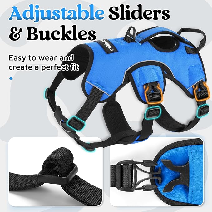 rabbitgoo Escape Proof Dog Harness for Large, No Pull with Lift Handle | No Escape, Full Soft Padded, Reflective Adjustable Vest, Leash Clip for Walking Hiking Training, Blue, Large - Image 7