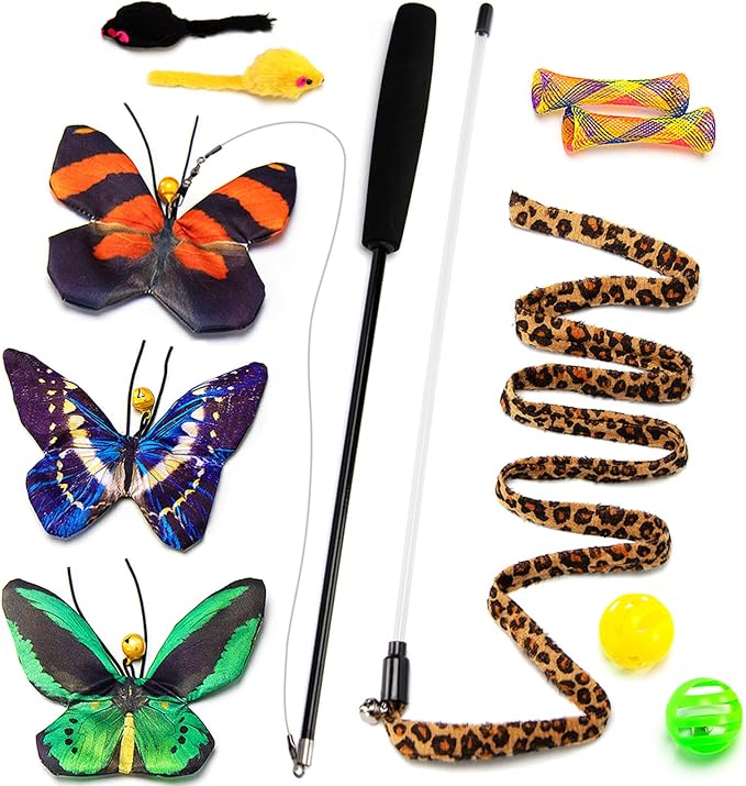 AWOOF Butterfly Cat Wand Cat Toys Set, Realistic Crinkle Catnip Butterflies Kitten Toys with Retractable Interactive Cat Wand 11 PCS Cat Toys for Indoor Cats | Butterfly Cat Toys Set, Crinkle Catnip Butterflies Kitten Toys with Retractable Interactive ... - Image 2