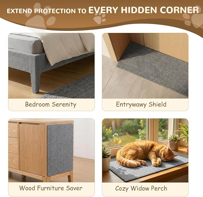 2 Pack 78Inch Grey Cat Scratch Mat for Couch, Trimmable Cat Carpet Self-Adhesive. Durable Cat Scratching Mat, Leather Couch Cat Scratch Protector and DIY Climb Furniture Protector from Cat Claws. - Image 3