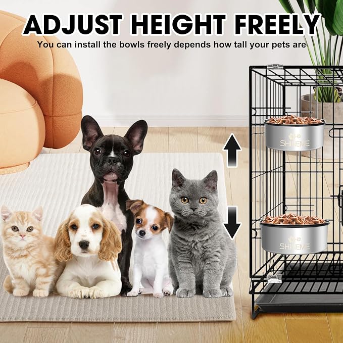Kennel Bowls Mountable in Crate Kennel Cage (6.2x2.6” & 5.5x2.4”) | 34oz & 25oz Stainless Steel Dogs Bowls, Dog Food and Water Bowl for Dog Crate, 2 Pack, Silver - Image 3