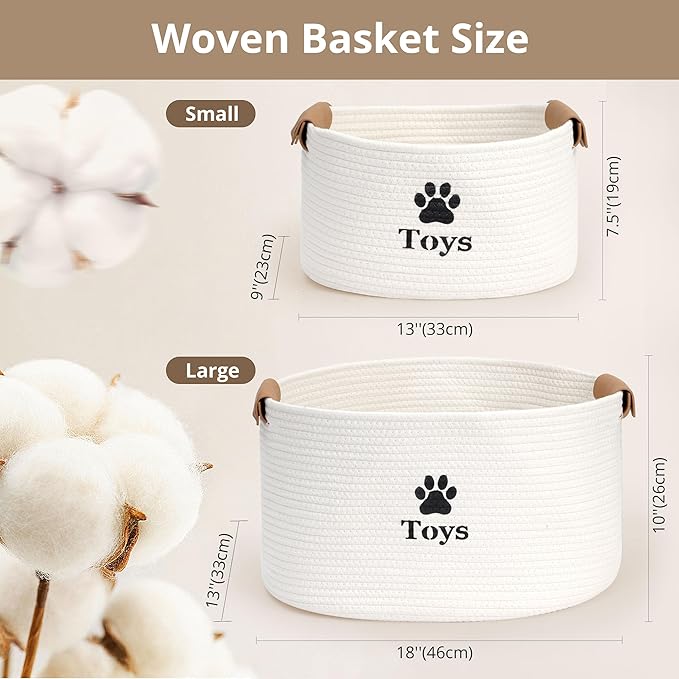 Dog Toy Basket Large, Quality Cotton Rope Dog Toy Bin (18x13x10’’) | Cute Paw Print Large Basket for Dog Toys, Portable Toy Storage Organizer with Handles for Pet Supplies, Toys & Accessories - Image 3