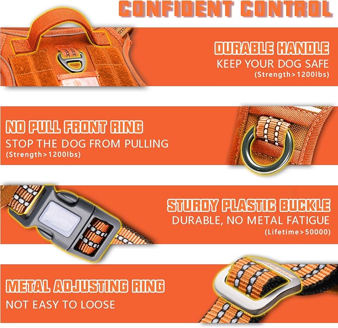 AUROTH Tactical Dog Harness for Large Dogs No Pull Adjustable Pet Harness Reflective K9 Working Training Easy Control Pet Vest Military Service Dog Harnesses Orange L | Easy Control with handle, Adjustable, Reflective, Military K9, for German Shepherd ... - Image 4