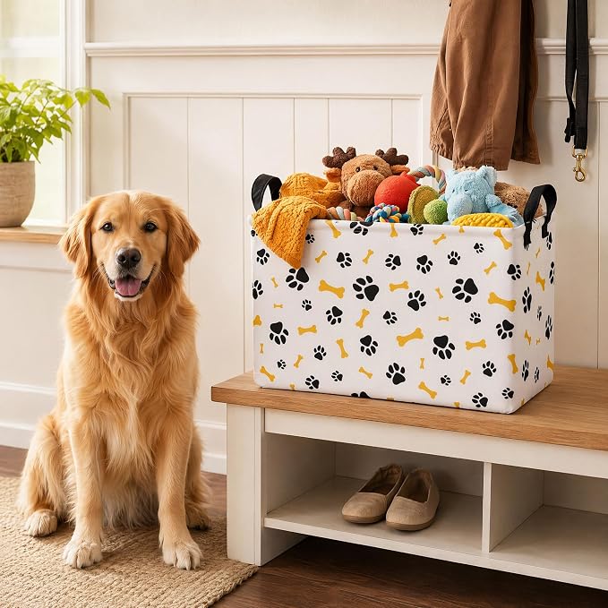 Large Dog Toy Basket Puppy Stuff Storage Bin Organizer Holder Pet Box Doggie Room Decor (Yellow Black A) - Image 7