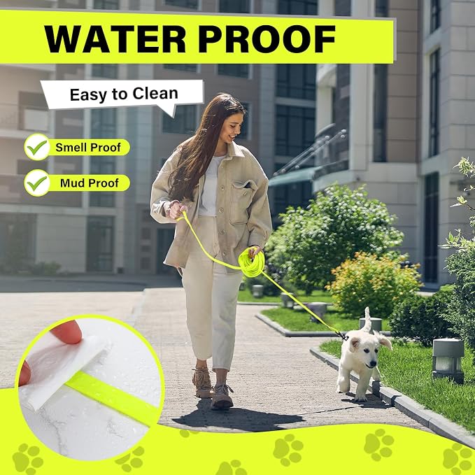 Waterproof Long Line Dog Leash, Padded Handle, 10 ft, Yellow | Soft PVC-coated webbing with 360° swivel carabiner for swimming, tracking and rainy walks - Image 4