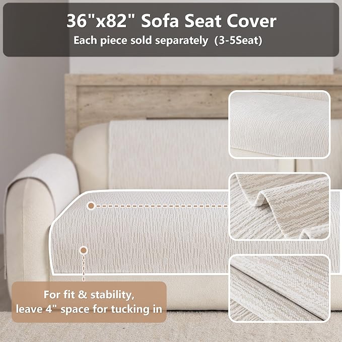 Waterproof Couch Cover for Dogs,Nonslip Sofa Cover for L Shaped Sofa,Washable Furniture Protector Pet Friendly(White,36"x82") - Image 2