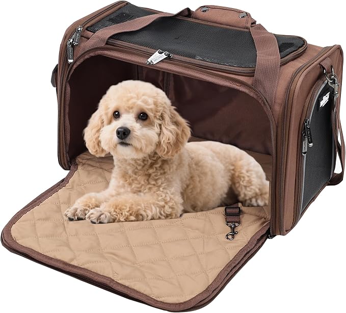 EliteField Deluxe Soft Pet Carrier for Cats and Dogs (3-Year Warranty) | Airline Approved, Waterproof Fabric, Scratch-Resistant Mesh, Expandable Mat, Built-In Leash, Suitcase Sleeve, Seat Belt Loops by EliteField