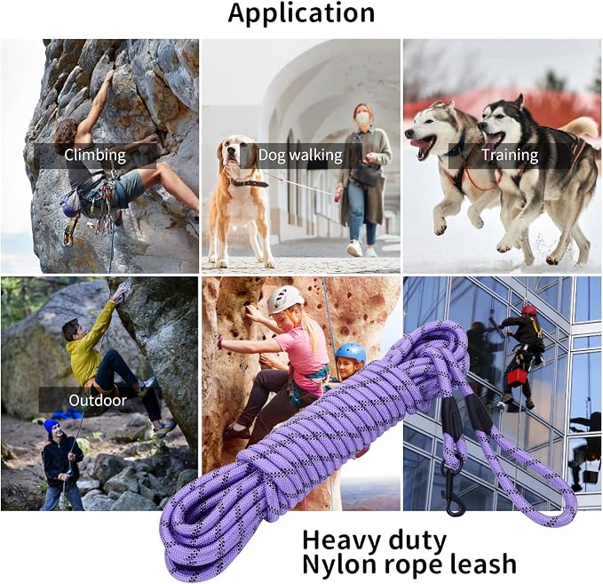 Long Dog Leash for Training 30Ft-Reflective Nylon Rope with Swivel Hook-Recall Agility Lead for Large Small Medium Dogs Outside Walking Hiking-Purple - Image 2