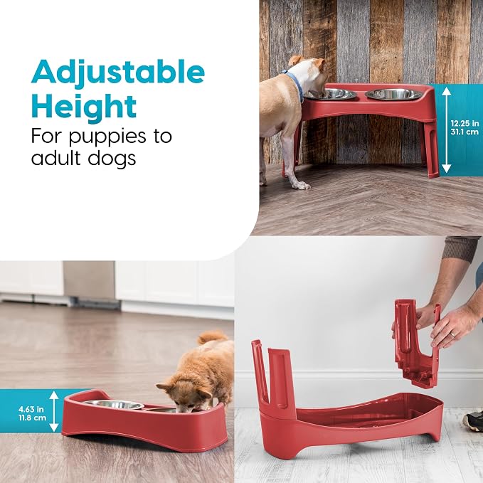 IRIS USA Elevated Dog Bowls, Dual Height 4.63" or 12.25" Made in USA, Black | Includes 2 Stainless Steel Bowls (64oz), Spill Guard, Height Adjustable, Non-Slip Feeder, Helps Reduce Neck Strain - Image 4