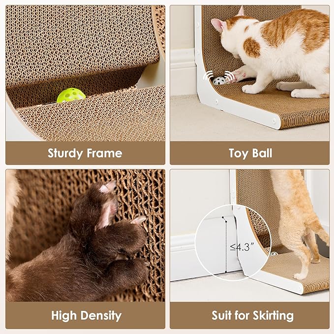 EHEYCIGA Cardboard Cat Scratcher for Indoor Cats, 32 Inch, White | L Shaped Scratching Post, Vertical Cat Scratching Board with Ball Cat Toy, Furniture Protector, Extra Large Cat Scratch Pad - Image 5