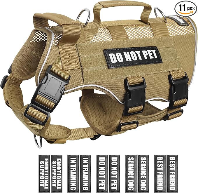 WINSEE Tactical Molle Vest Mesh Dog Harness with 10 Removale Pet Patches | Breathable Service Dog harness with Double Soft Padded Handle for Large Dog, Reflective Military Pet Vest for Walk Hiking by WINSEE