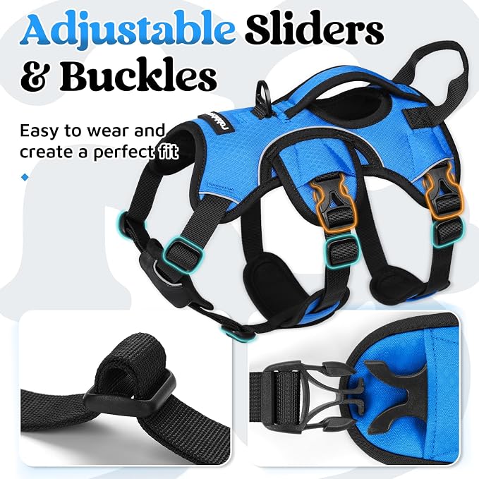 rabbitgoo Escape Proof Dog Harness for Small, No Pull with Lift Handle | No Escape, Full Soft Padded, Reflective Adjustable Vest, Leash Clip for Walking Hiking Training, Blue, Small - Image 7