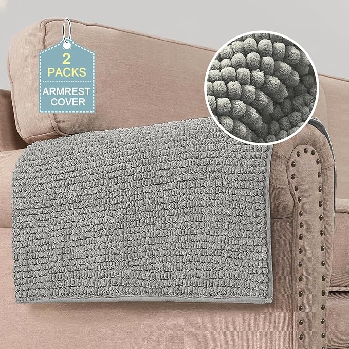 H.VERSAILTEX Plush Chenille Couch Armrest Cover 2 Packs Thick and Soft Sofa Covers Furniture Protector Cover for Pets (27.5" x 27.5", Dove) by HVERSAILTEX