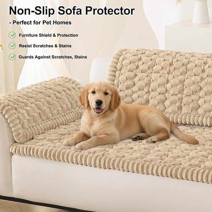 Smiry Non Slip Couch Covers for Dogs, Scratch Resistant Pet Sofa Protector | Machine Washable Soft Fuzzy Thick Furniture Cover for Sofa Loveseat Sectional Large Dogs, Khaki, 35.4" x 35.4" - Image 10