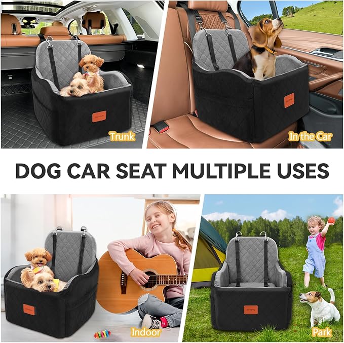 Dog Car Seat for Small & Medium Dogs, Detachable & Washable Booster Seat for Pets Up to 35lbs, Pet Travel Bed with Storage Pockets and Safety Belt (Black/Grey, Medium) - Image 6