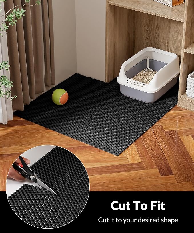 Cooyes Cat Litter Mat - Cut to Fit Any Place, 23"x17" Litter Trapping Mat for Litter Box, Easy to Clean, Waterproof & Non-Slip Kitty Pad, Scatter Control to Protect the Floor (Black) - Image 7